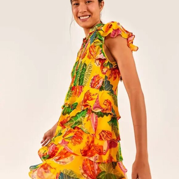 Farm Rio Yellow Beaks and Banana Tiered Ruffle Dress - Picture 9 of 12